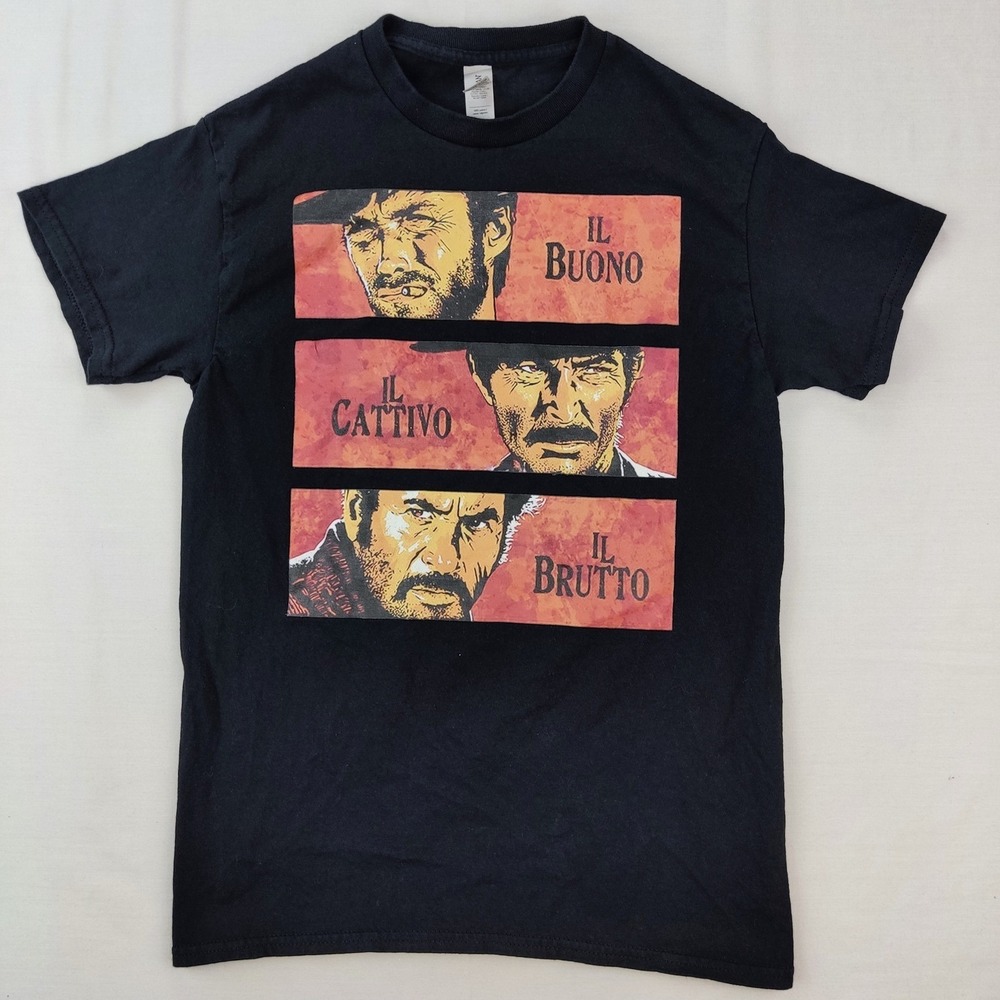 Gildan T-Shirt Mens Small Black The Good The Bad And The Ugly Movie Graphic Tee